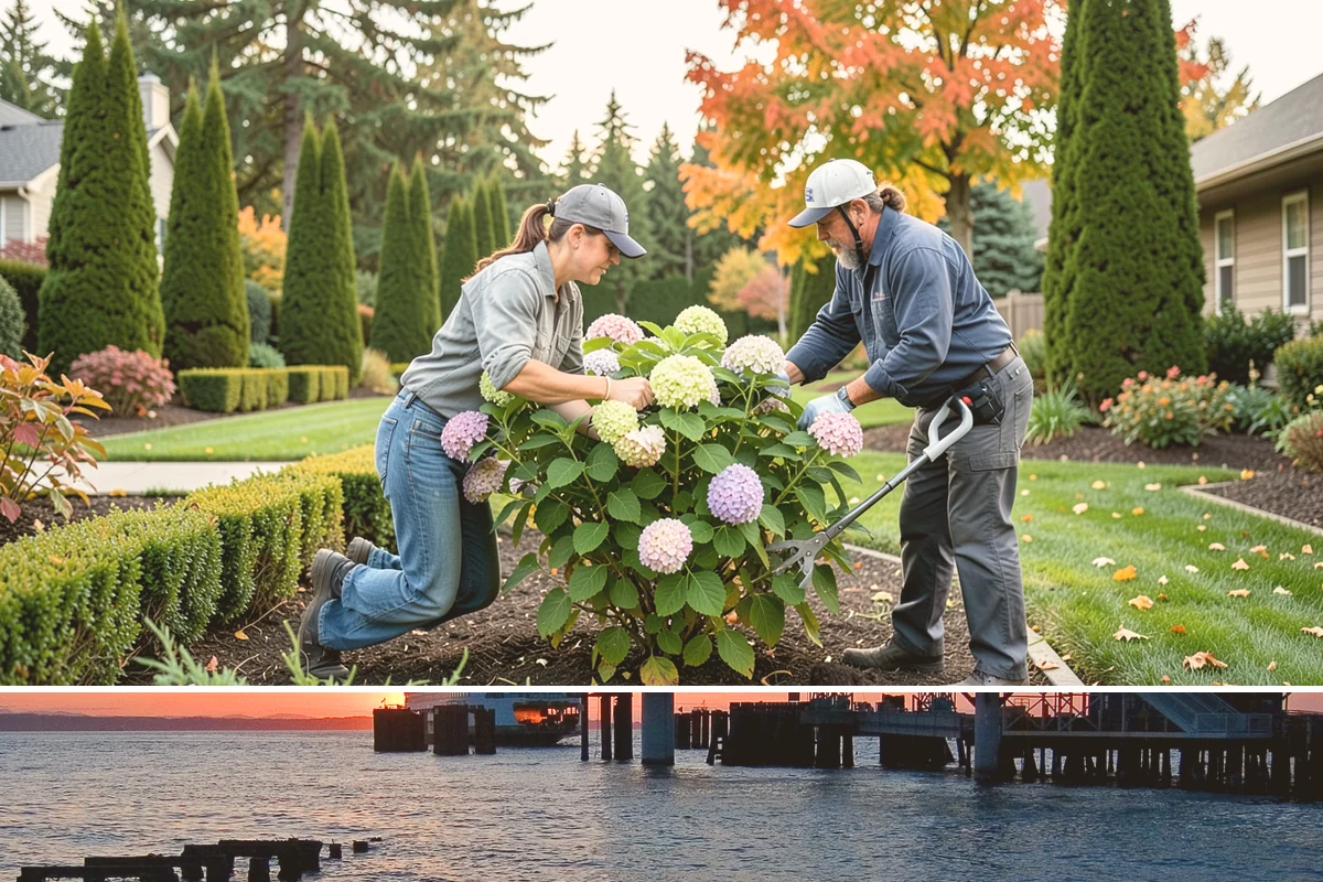 Arborist Wood Chip Installation in Edmonds, Snohomish County, WA - Arborist chips can go down any season, but a fall application in the Northwest insulates roots and lets the chips mellow over...