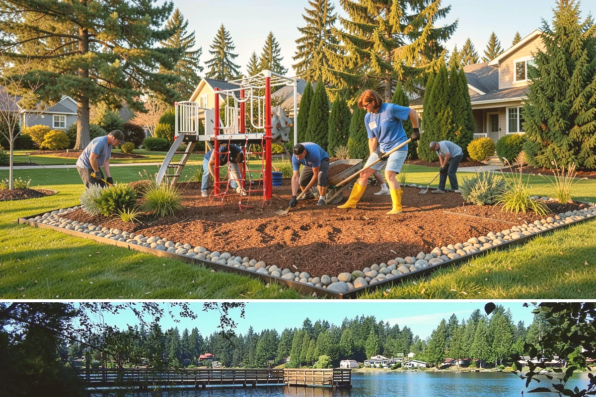 Arborist Wood Chip Installation in Federal Way, King County, WA - Arborist chips can go down any season, but a fall application in the Northwest insulates roots and lets the chips mellow over...