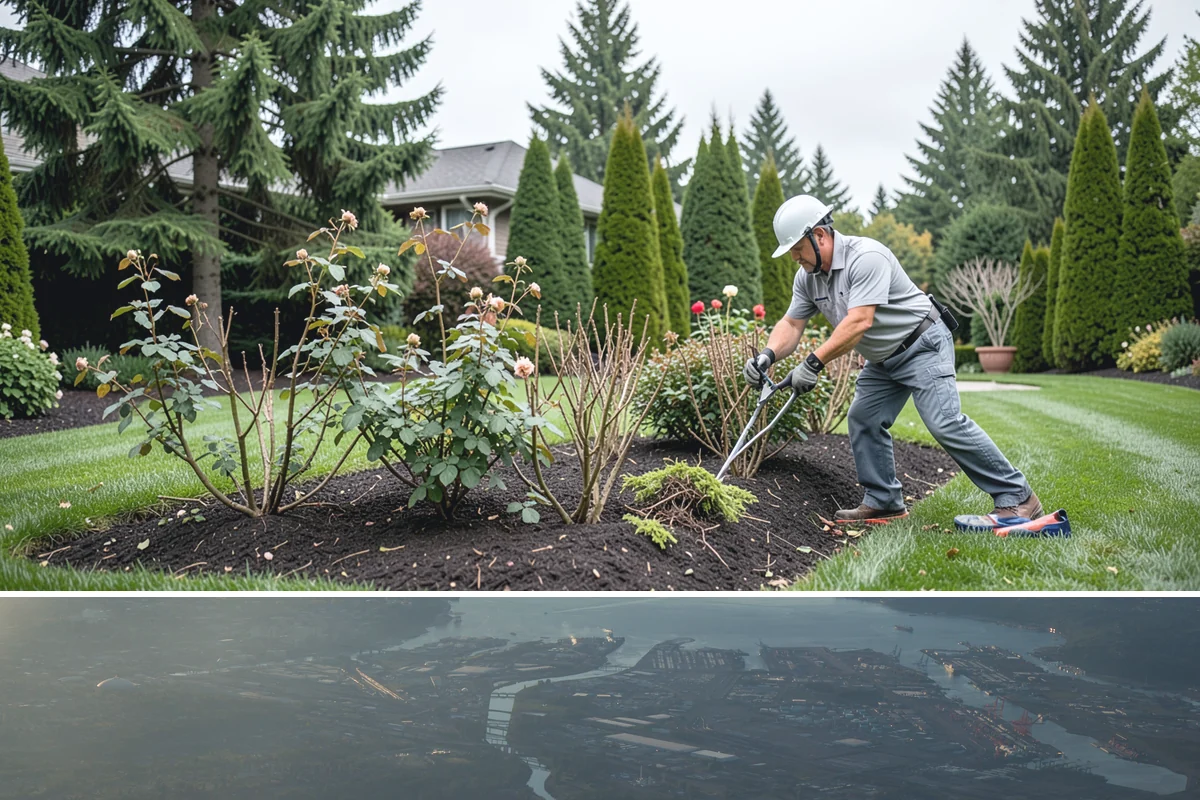 Arborist Wood Chip Installation in Fife, Pierce County, WA - Arborist chips can go down any season, but a fall application in the Northwest insulates roots and lets the chips mellow over...