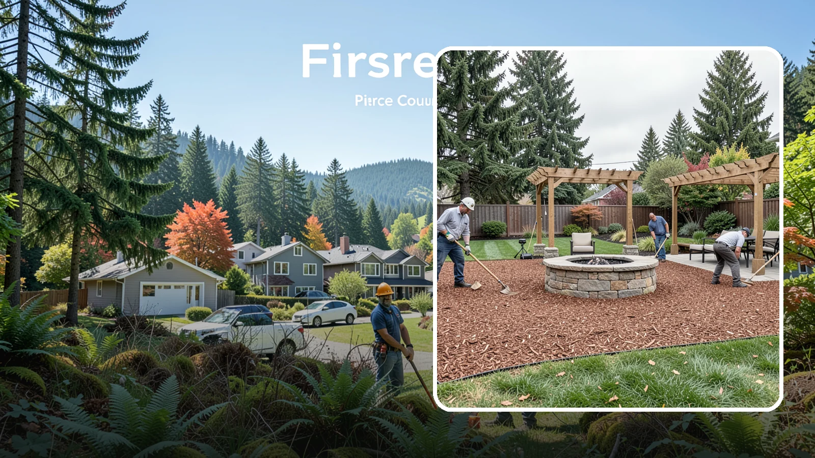 Arborist Wood Chip Installation in Fircrest, Pierce County, WA - We install fresh arborist wood chips that build soil naturally and make an economical, sustainable mulch for large areas.