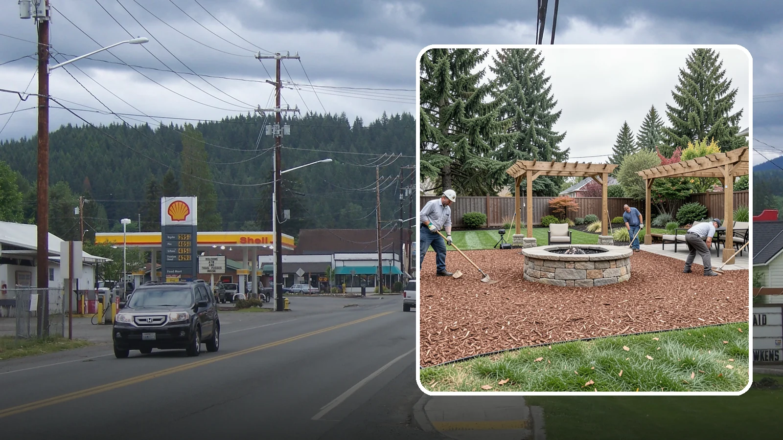 Arborist Wood Chip Installation in Granite Falls, Snohomish County, WA - We install fresh arborist wood chips that build soil naturally and make an economical, sustainable mulch for large areas.