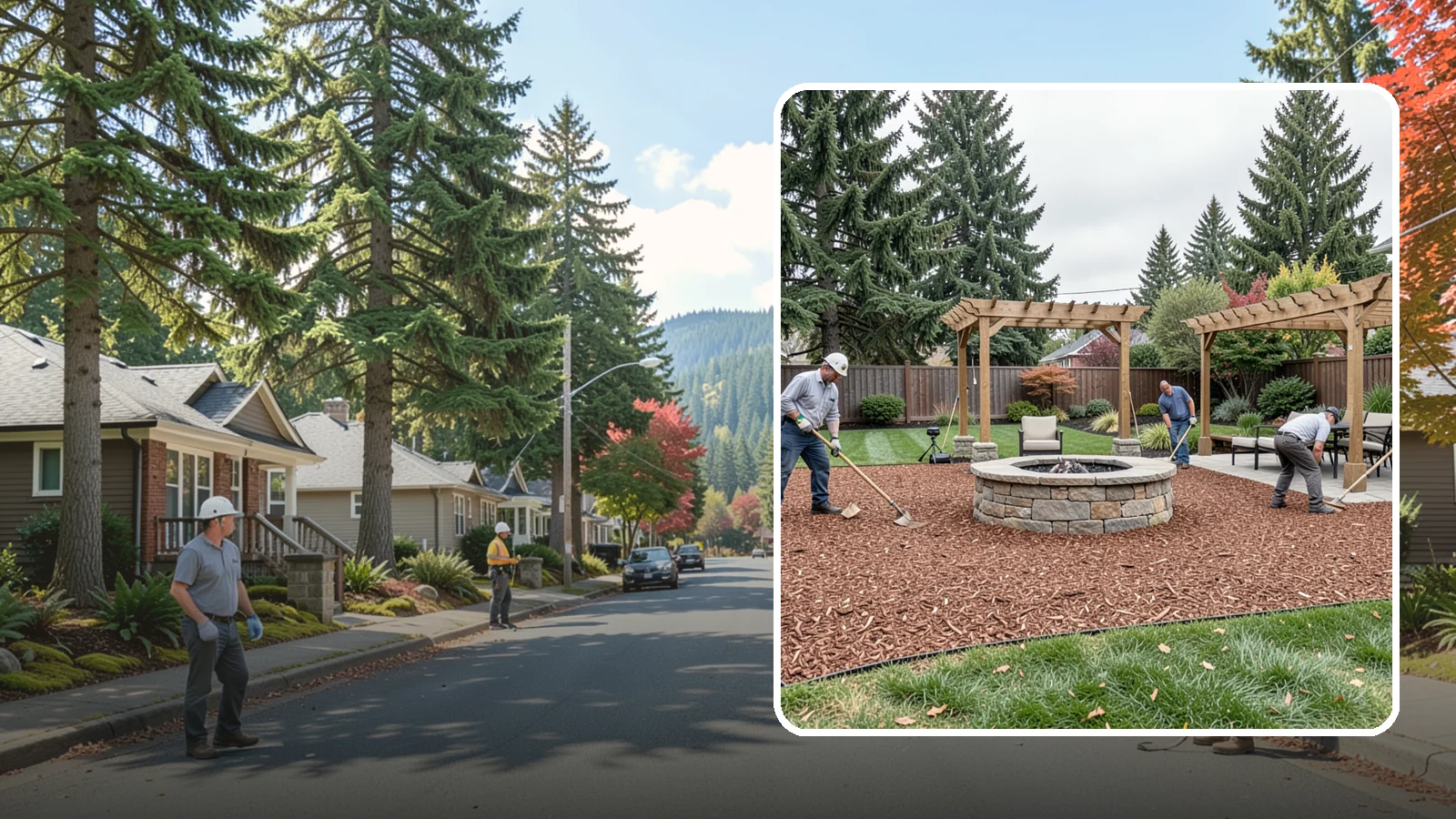 Arborist Wood Chip Installation in Hunts Point, King County, WA - We install fresh arborist wood chips that build soil naturally and make an economical, sustainable mulch for large areas.