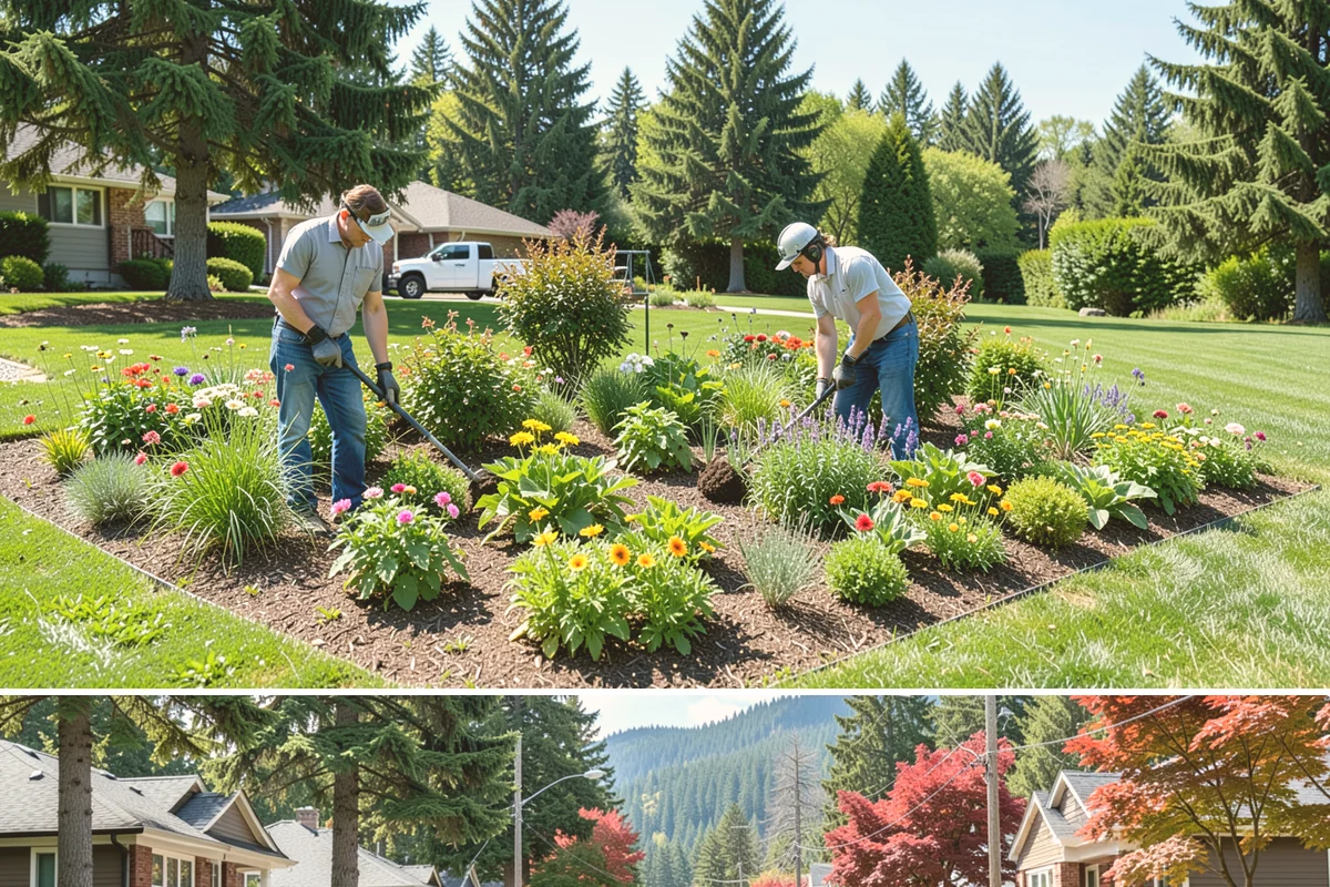 Arborist Wood Chip Installation in Hunts Point, King County, WA - Arborist chips can go down any season, but a fall application in the Northwest insulates roots and lets the chips mellow over...