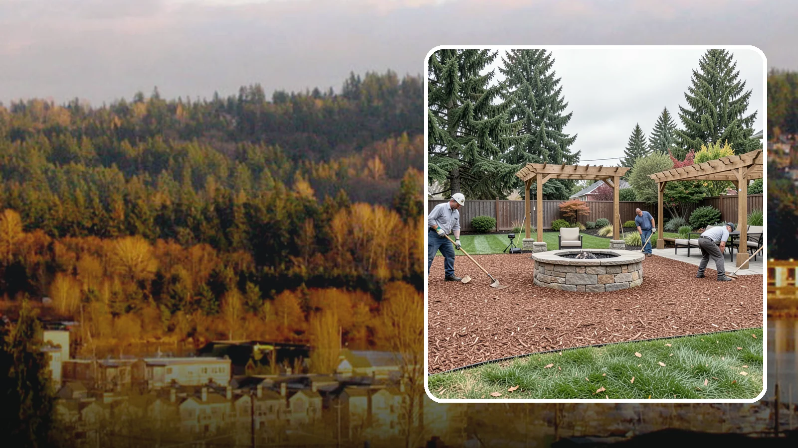 Arborist Wood Chip Installation in Kenmore, King County, WA - We install fresh arborist wood chips that build soil naturally and make an economical, sustainable mulch for large areas.