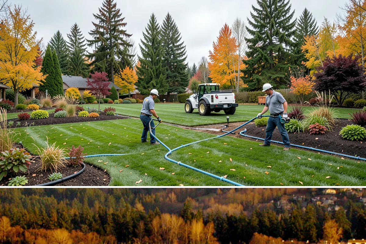 Arborist Wood Chip Installation in Kenmore, King County, WA - Arborist chips can go down any season, but a fall application in the Northwest insulates roots and lets the chips mellow over...