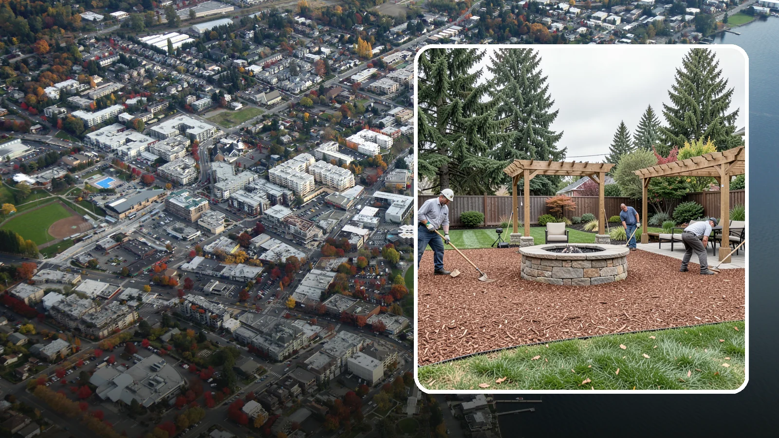 Arborist Wood Chip Installation in Kirkland, King County, WA - We install fresh arborist wood chips that build soil naturally and make an economical, sustainable mulch for large areas.