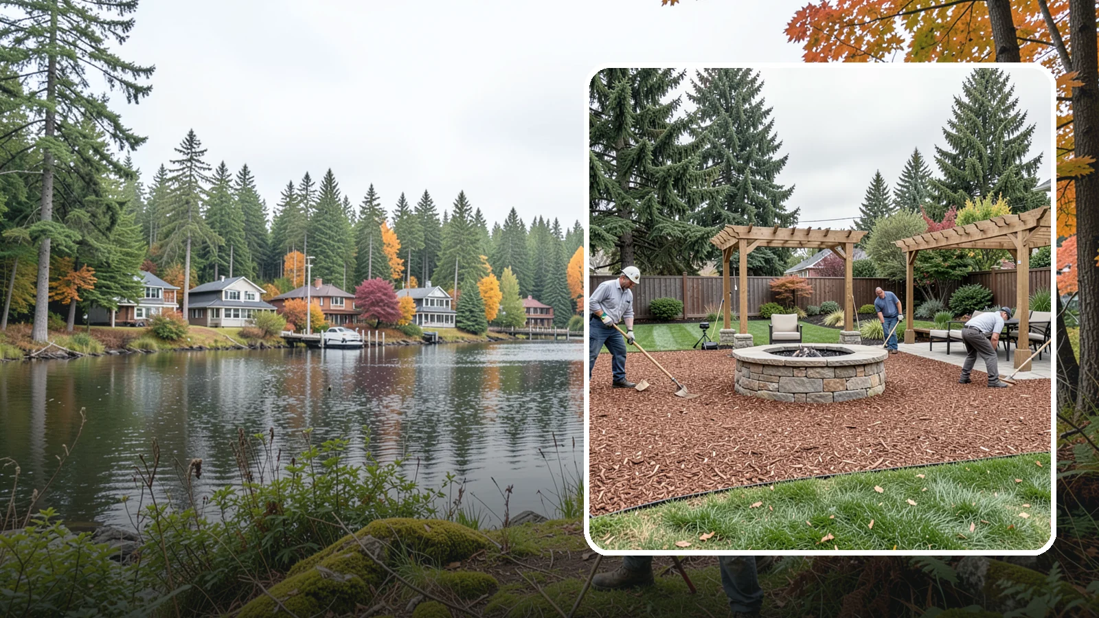 Arborist Wood Chip Installation in La Conner, Skagit County, WA - We install fresh arborist wood chips that build soil naturally and make an economical, sustainable mulch for large areas.
