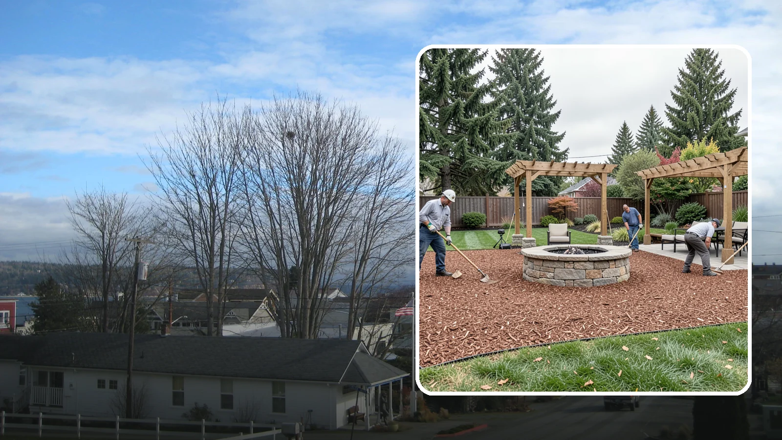 Arborist Wood Chip Installation in Langley, Island County, WA - We install fresh arborist wood chips that build soil naturally and make an economical, sustainable mulch for large areas.