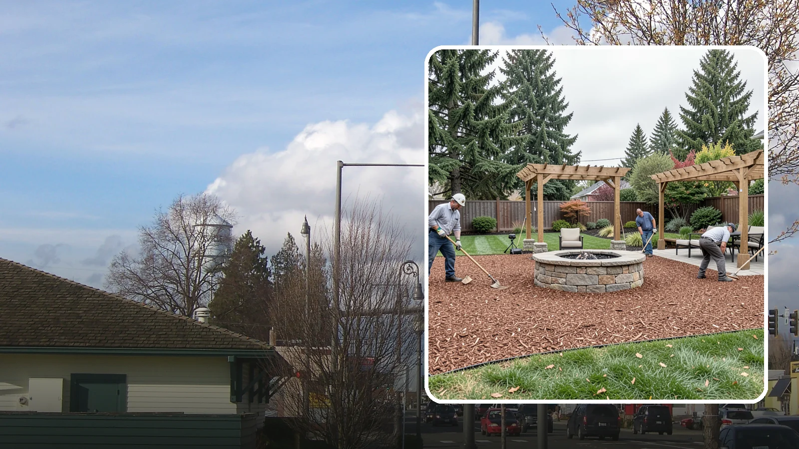 Arborist Wood Chip Installation in Marysville, Snohomish County, WA - We install fresh arborist wood chips that build soil naturally and make an economical, sustainable mulch for large areas.