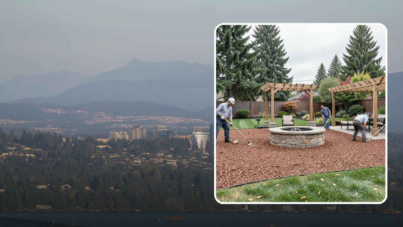 Arborist Wood Chip Installation in Medina, King County, WA - We install fresh arborist wood chips that build soil naturally and make an economical, sustainable mulch for large areas.