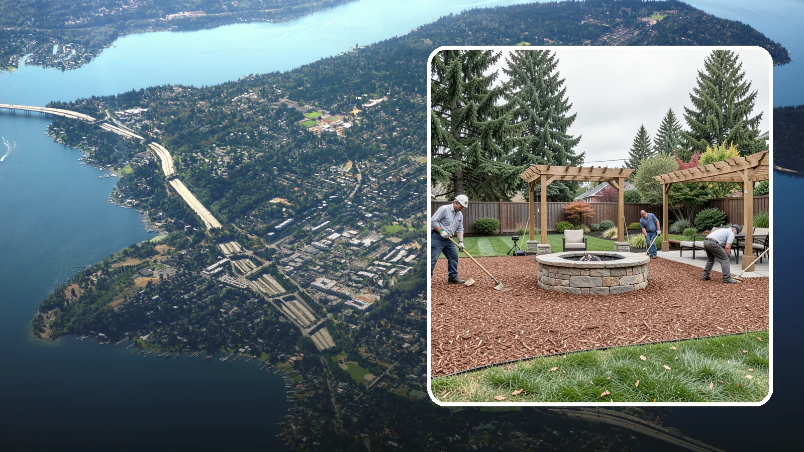 Arborist Wood Chip Installation in Mercer Island, King County, WA - We install fresh arborist wood chips that build soil naturally and make an economical, sustainable mulch for large areas.
