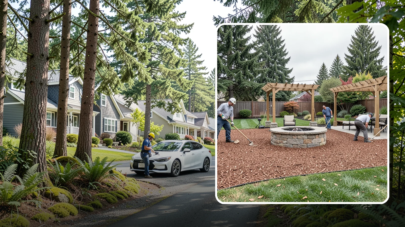 Arborist Wood Chip Installation in Normandy Park, King County, WA - We install fresh arborist wood chips that build soil naturally and make an economical, sustainable mulch for large areas.
