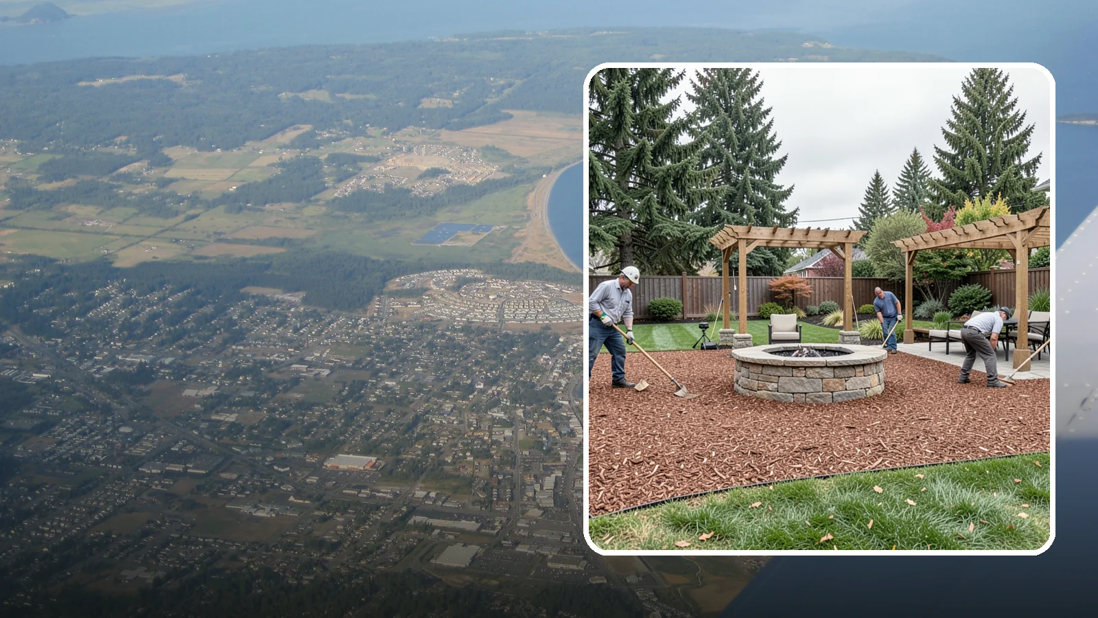Arborist Wood Chip Installation in Oak Harbor, Island County, WA - We install fresh arborist wood chips that build soil naturally and make an economical, sustainable mulch for large areas.