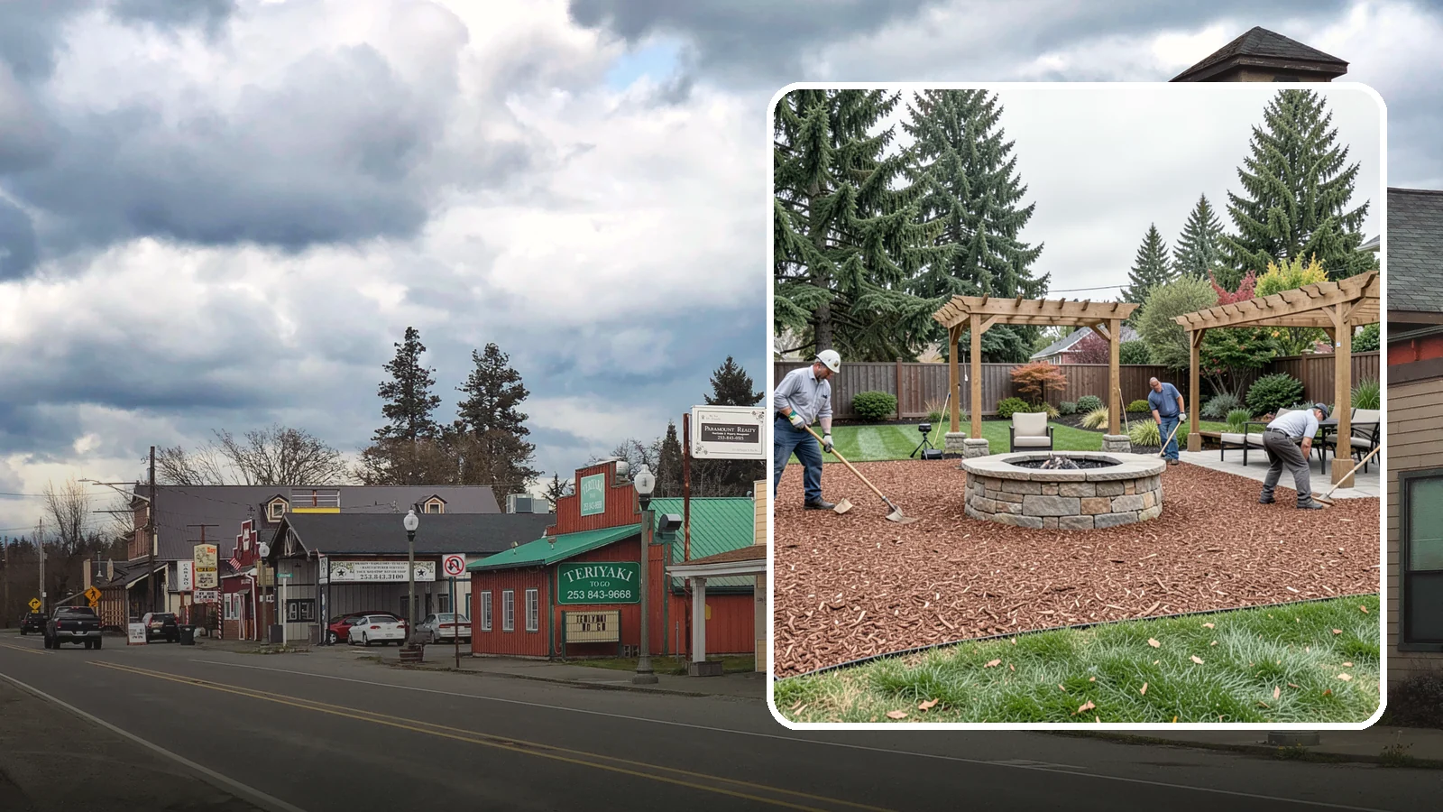 Arborist Wood Chip Installation in Roy, Pierce County, WA - We install fresh arborist wood chips that build soil naturally and make an economical, sustainable mulch for large areas.