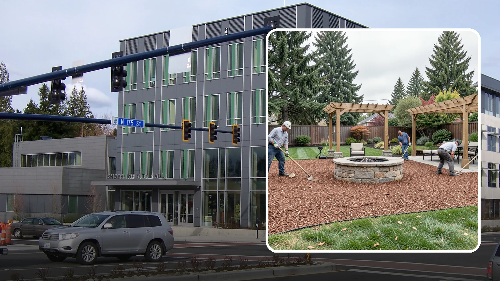 Arborist Wood Chip Installation in Shoreline, King County, WA - We install fresh arborist wood chips that build soil naturally and make an economical, sustainable mulch for large areas.