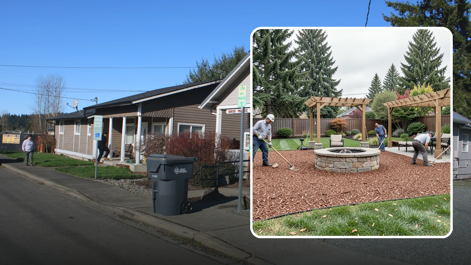 Arborist Wood Chip Installation in South Prairie, Pierce County, WA - We install fresh arborist wood chips that build soil naturally and make an economical, sustainable mulch for large areas.
