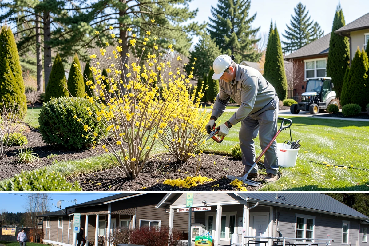 Arborist Wood Chip Installation in South Prairie, Pierce County, WA - Arborist chips can go down any season, but a fall application in the Northwest insulates roots and lets the chips mellow over...