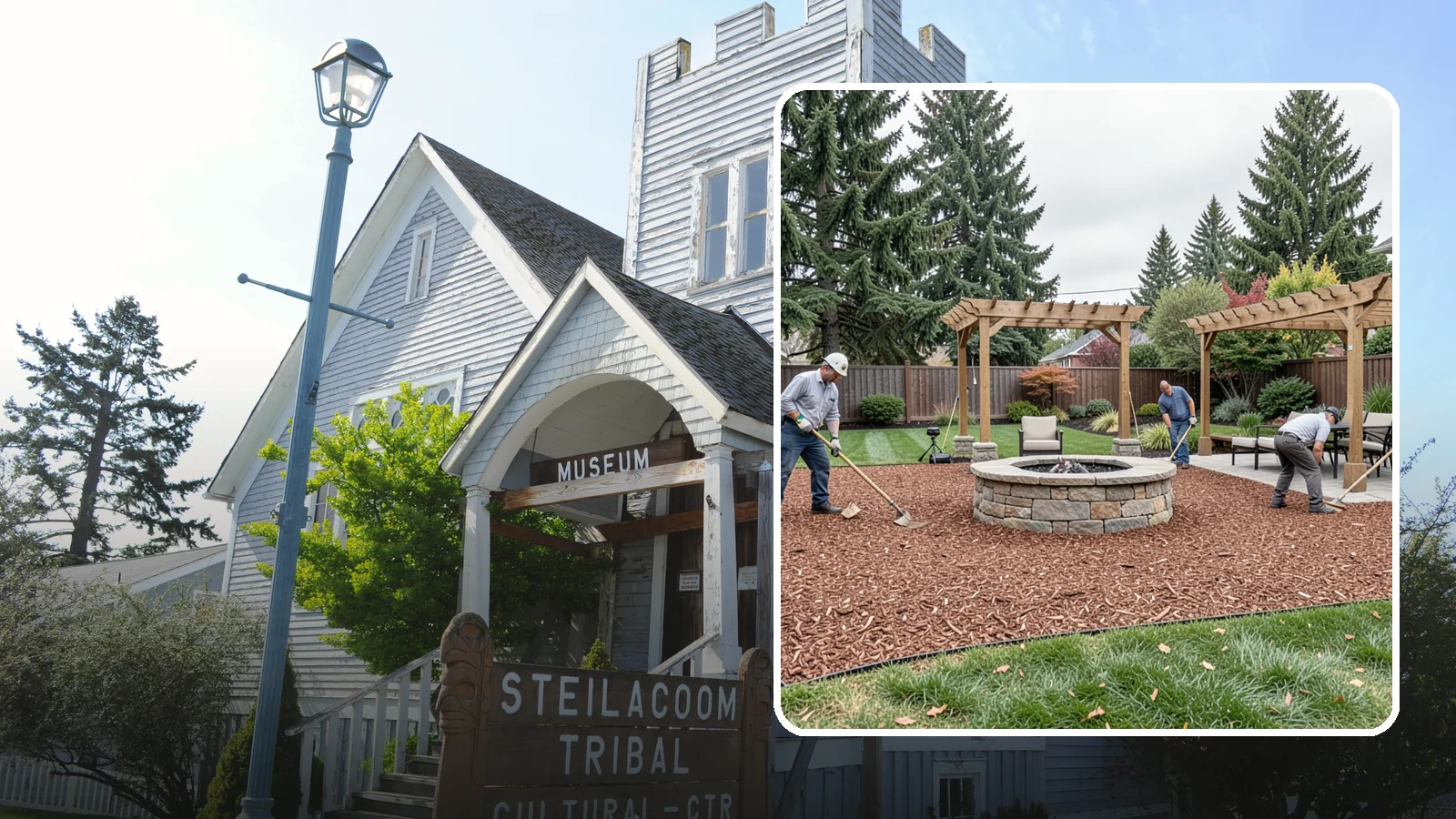 Arborist Wood Chip Installation in Steilacoom, Pierce County, WA - We install fresh arborist wood chips that build soil naturally and make an economical, sustainable mulch for large areas.