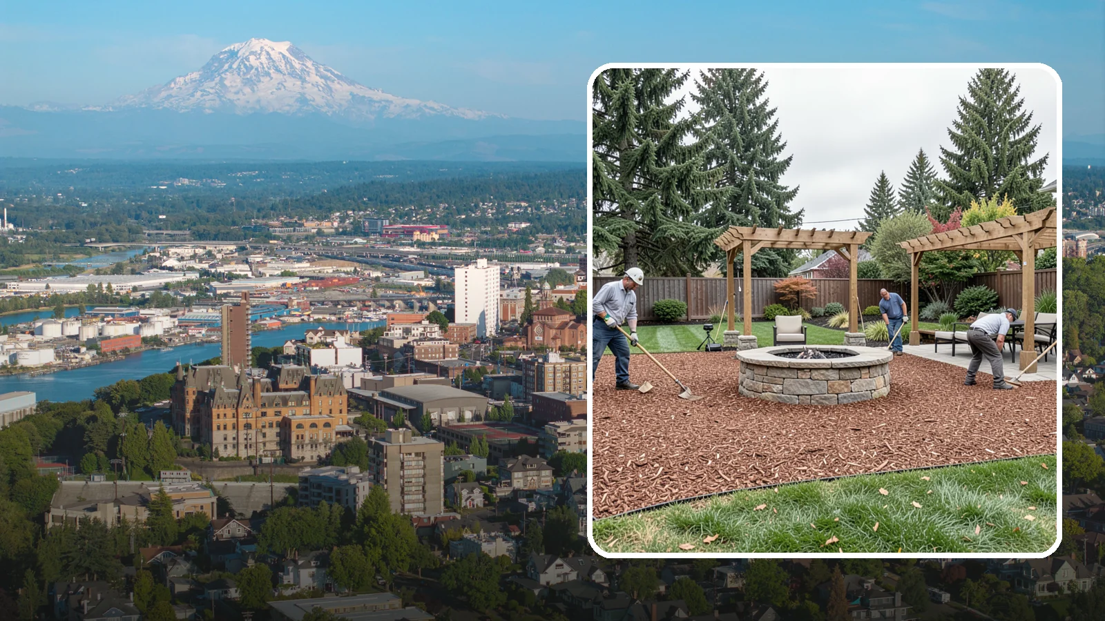 Arborist Wood Chip Installation in Tacoma, Pierce County, WA - We install fresh arborist wood chips that build soil naturally and make an economical, sustainable mulch for large areas.