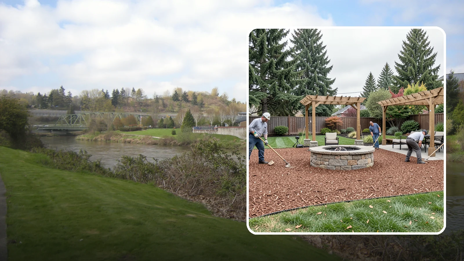 Arborist Wood Chip Installation in Tukwila, King County, WA - We install fresh arborist wood chips that build soil naturally and make an economical, sustainable mulch for large areas.