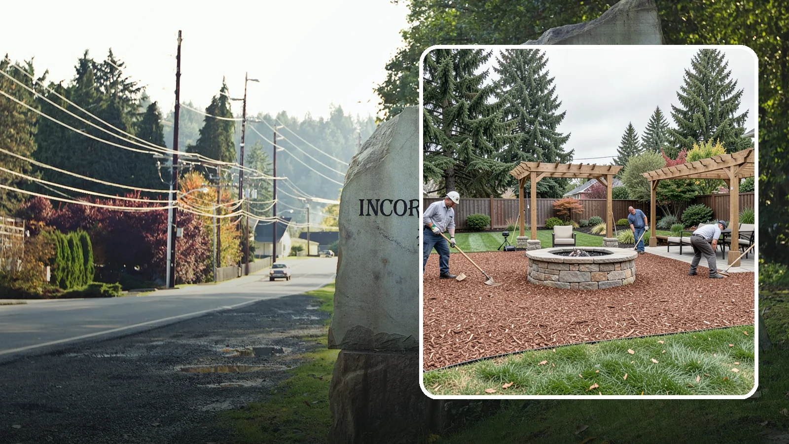 Arborist Wood Chip Installation in Wilkeson, Pierce County, WA - We install fresh arborist wood chips that build soil naturally and make an economical, sustainable mulch for large areas.
