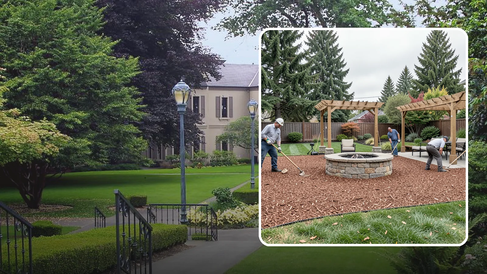 Arborist Wood Chip Installation in Woodinville, King County, WA - We install fresh arborist wood chips that build soil naturally and make an economical, sustainable mulch for large areas.