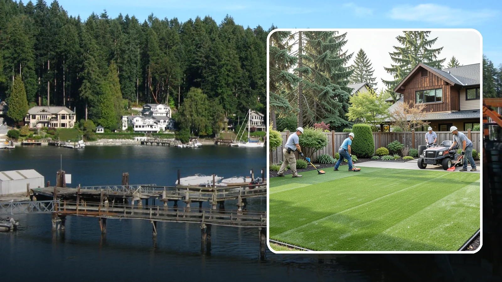 Artificial Turf Installation in Gig Harbor, Pierce County, WA - Premium artificial turf that gives you a lush, green lawn year-round with no mowing, watering, or mud.