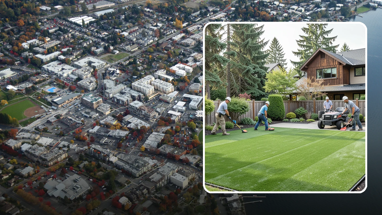 Artificial Turf Installation in Kirkland, King County, WA - Premium artificial turf that gives you a lush, green lawn year-round with no mowing, watering, or mud.