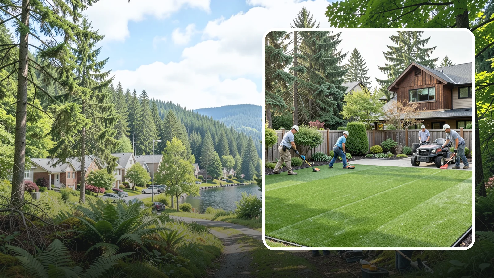Artificial Turf Installation in Lake Forest Park, King County, WA - Premium artificial turf that gives you a lush, green lawn year-round with no mowing, watering, or mud.