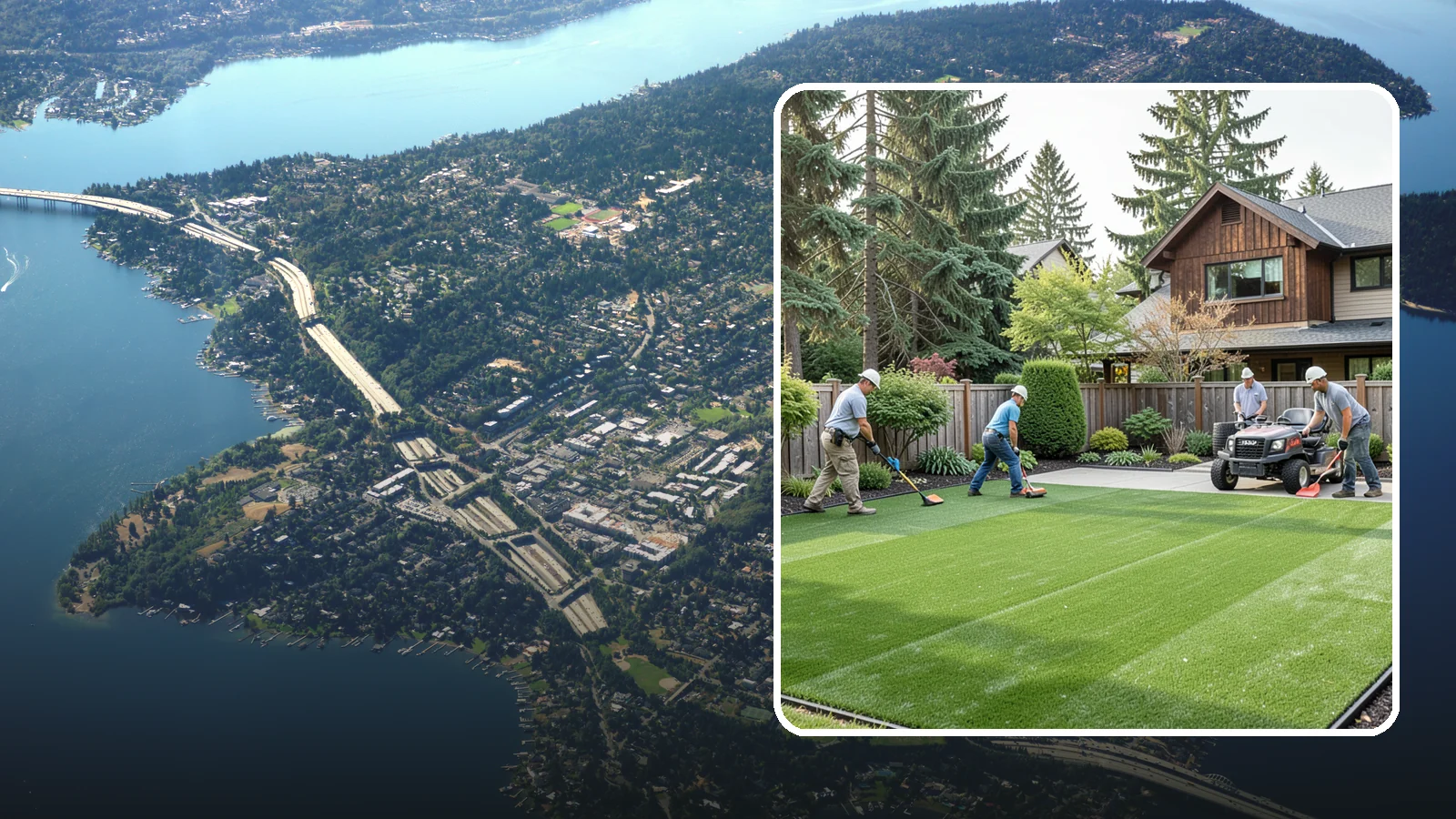 Artificial Turf Installation in Mercer Island, King County, WA - Premium artificial turf that gives you a lush, green lawn year-round with no mowing, watering, or mud.