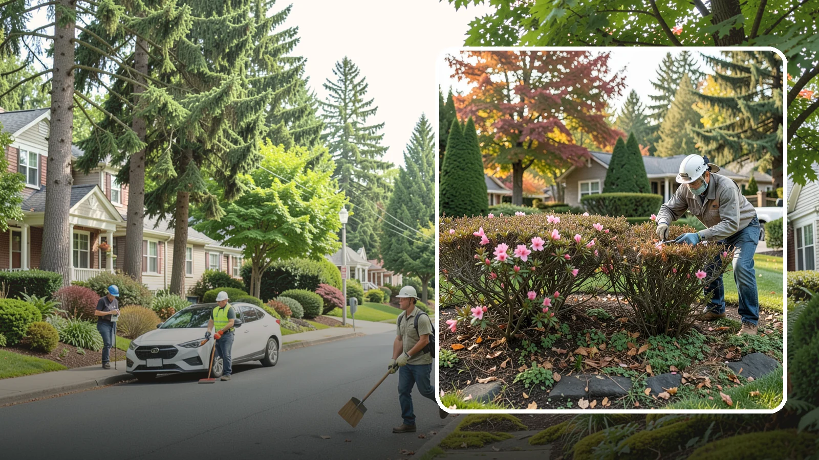 Azalea Pruning in Beaux Arts Village, King County, WA - Light post-bloom shaping of evergreen and deciduous azaleas to preserve bud set and maintain a dense, tidy form.