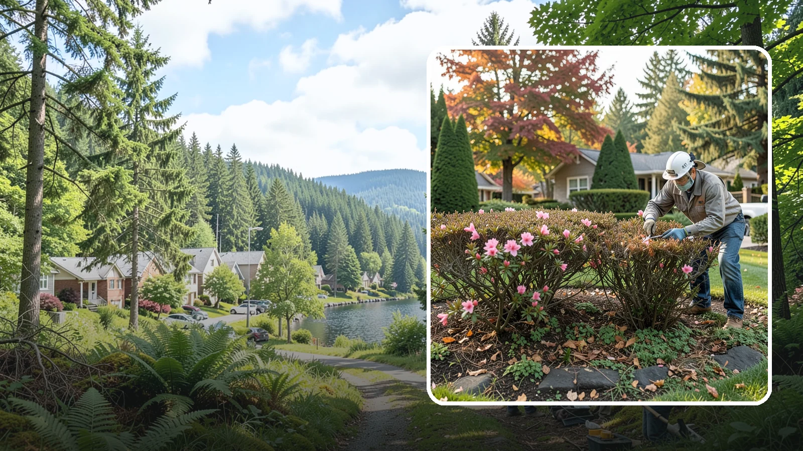 Azalea Pruning in Lake Forest Park, King County, WA - Light post-bloom shaping of evergreen and deciduous azaleas to preserve bud set and maintain a dense, tidy form.