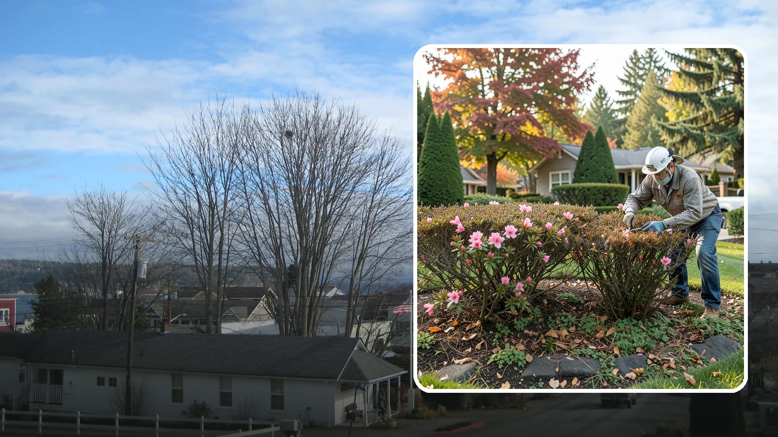 Azalea Pruning in Langley, Island County, WA - Light post-bloom shaping of evergreen and deciduous azaleas to preserve bud set and maintain a dense, tidy form.