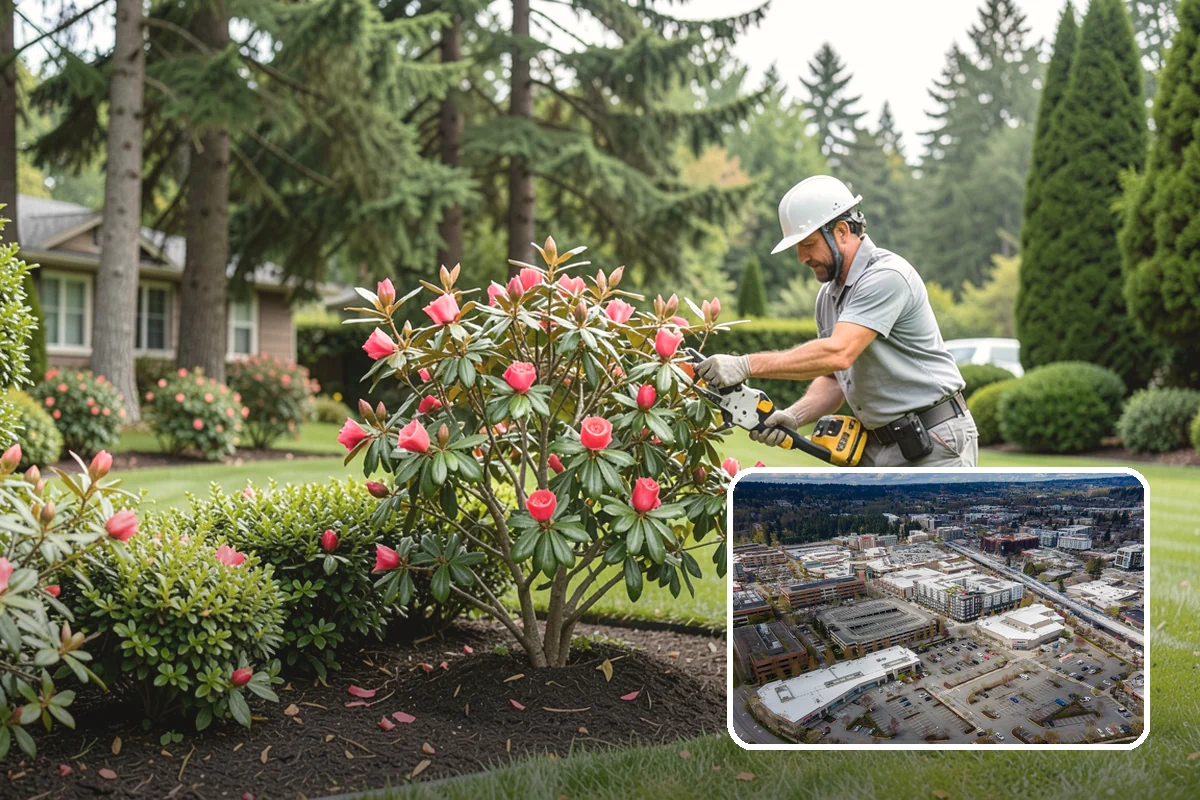 Azalea Pruning in Redmond, King County, WA - Preserves next spring's flower buds by pruning at the right moment