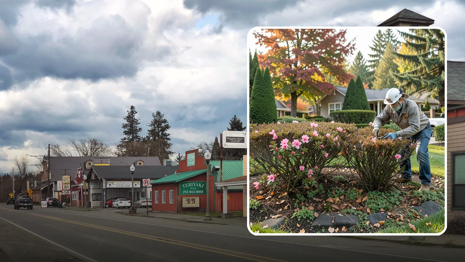 Azalea Pruning in Roy, Pierce County, WA - Light post-bloom shaping of evergreen and deciduous azaleas to preserve bud set and maintain a dense, tidy form.
