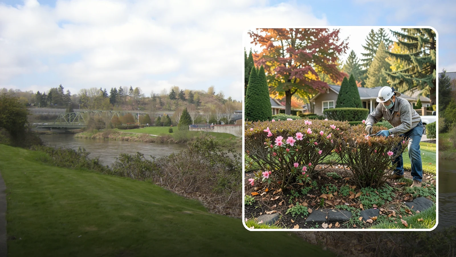 Azalea Pruning in Tukwila, King County, WA - Light post-bloom shaping of evergreen and deciduous azaleas to preserve bud set and maintain a dense, tidy form.