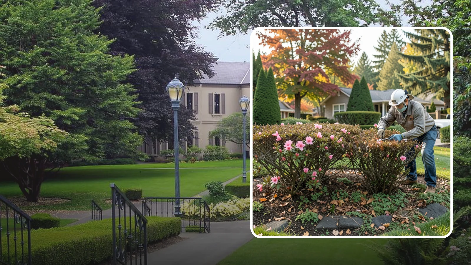 Azalea Pruning in Woodinville, King County, WA - Light post-bloom shaping of evergreen and deciduous azaleas to preserve bud set and maintain a dense, tidy form.