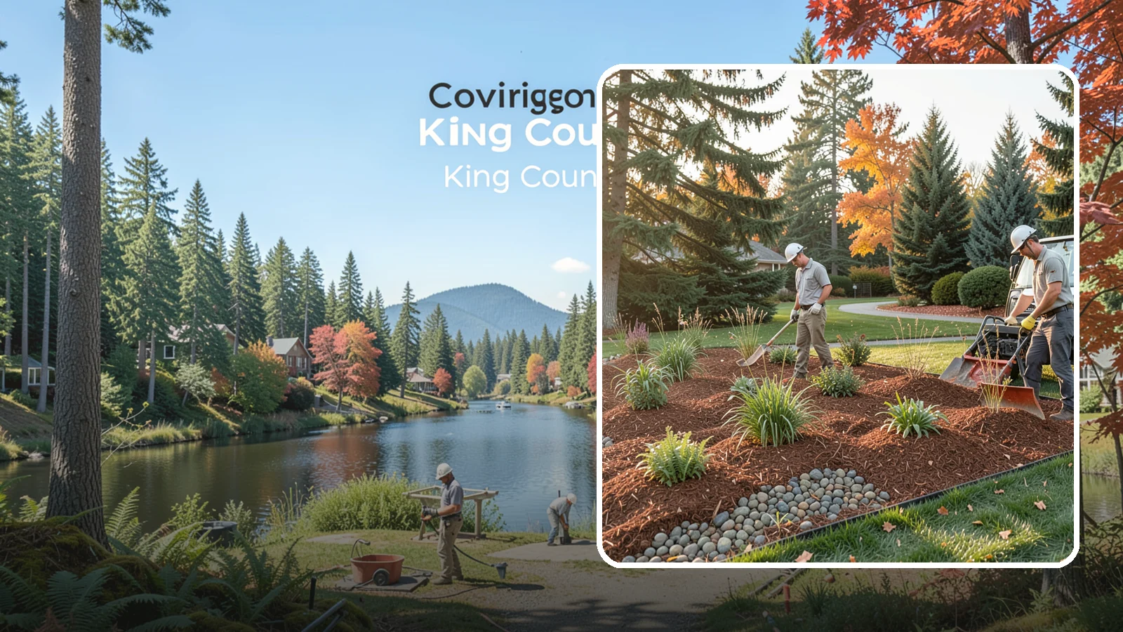 Bark Replacement in Covington, King County, WA - We strip out spent, matted bark and lay down fresh Douglas fir or hemlock bark that stands up to Puget Sound rain.