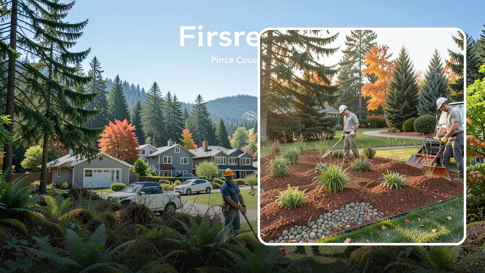 Bark Replacement in Fircrest, Pierce County, WA - We strip out spent, matted bark and lay down fresh Douglas fir or hemlock bark that stands up to Puget Sound rain.