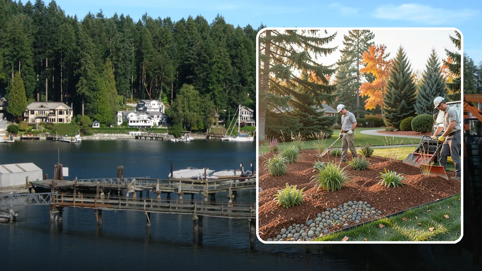 Bark Replacement in Gig Harbor, Pierce County, WA - We strip out spent, matted bark and lay down fresh Douglas fir or hemlock bark that stands up to Puget Sound rain.