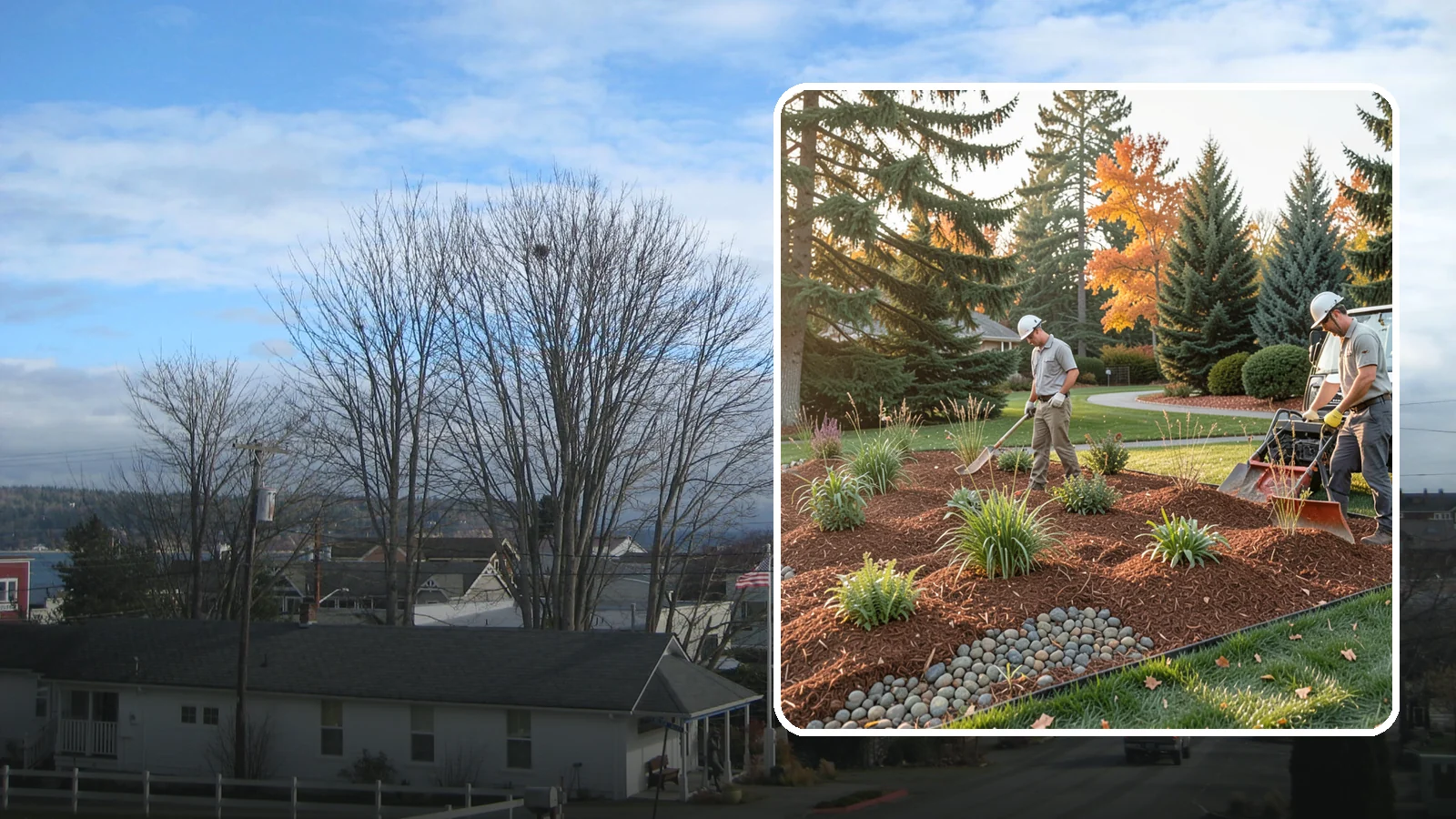 Bark Replacement in Langley, Island County, WA - We strip out spent, matted bark and lay down fresh Douglas fir or hemlock bark that stands up to Puget Sound rain.