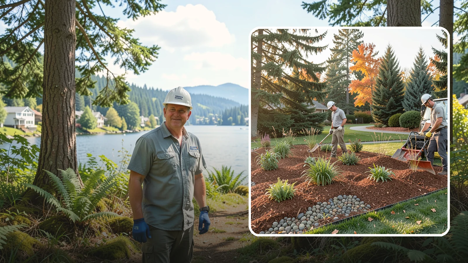 Bark Replacement in Milton, King County, WA - We strip out spent, matted bark and lay down fresh Douglas fir or hemlock bark that stands up to Puget Sound rain.