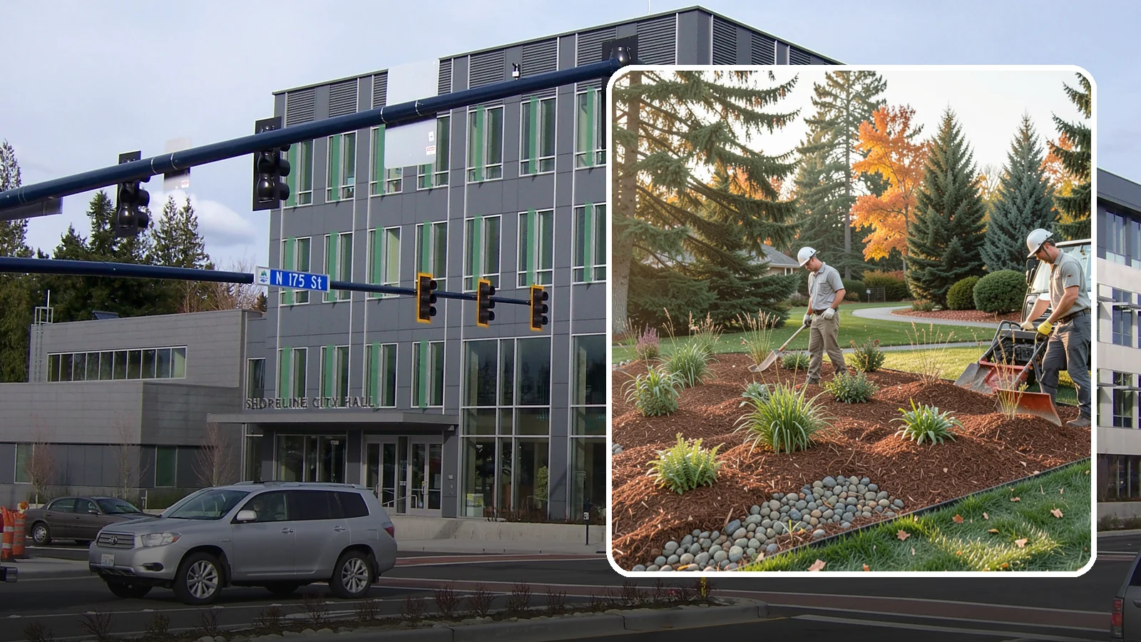 Bark Replacement in Shoreline, King County, WA - We strip out spent, matted bark and lay down fresh Douglas fir or hemlock bark that stands up to Puget Sound rain.