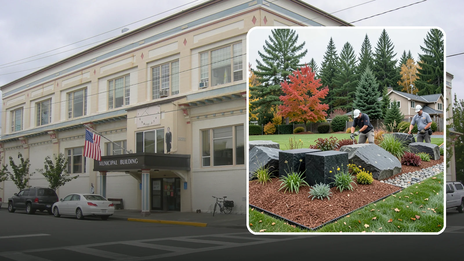 Basalt Rock Installation in Anacortes, Skagit County, WA - Dark, dense Northwest basalt in columns, boulders, and crushed forms for a bold, native-stone character.