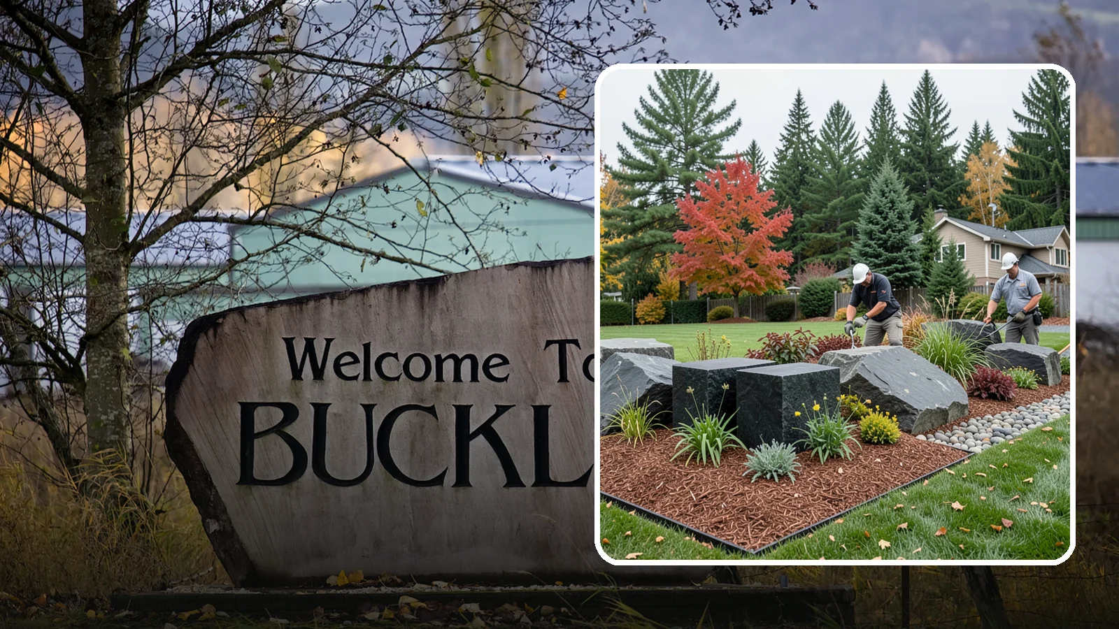 Basalt Rock Installation in Buckley, Pierce County, WA - Dark, dense Northwest basalt in columns, boulders, and crushed forms for a bold, native-stone character.