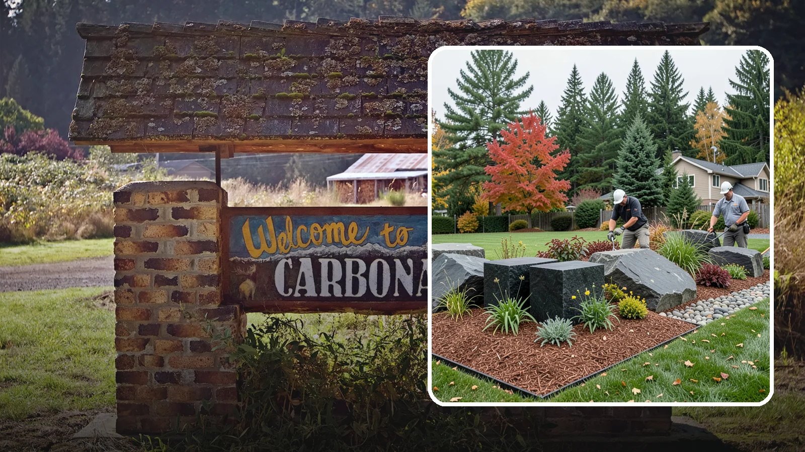Basalt Rock Installation in Carbonado, Pierce County, WA - Dark, dense Northwest basalt in columns, boulders, and crushed forms for a bold, native-stone character.
