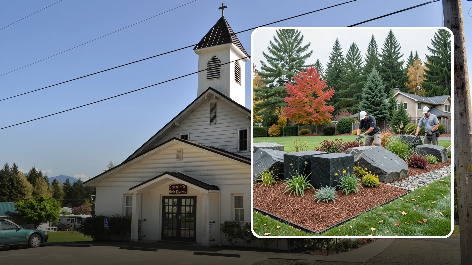 Basalt Rock Installation in Concrete, Skagit County, WA - Dark, dense Northwest basalt in columns, boulders, and crushed forms for a bold, native-stone character.