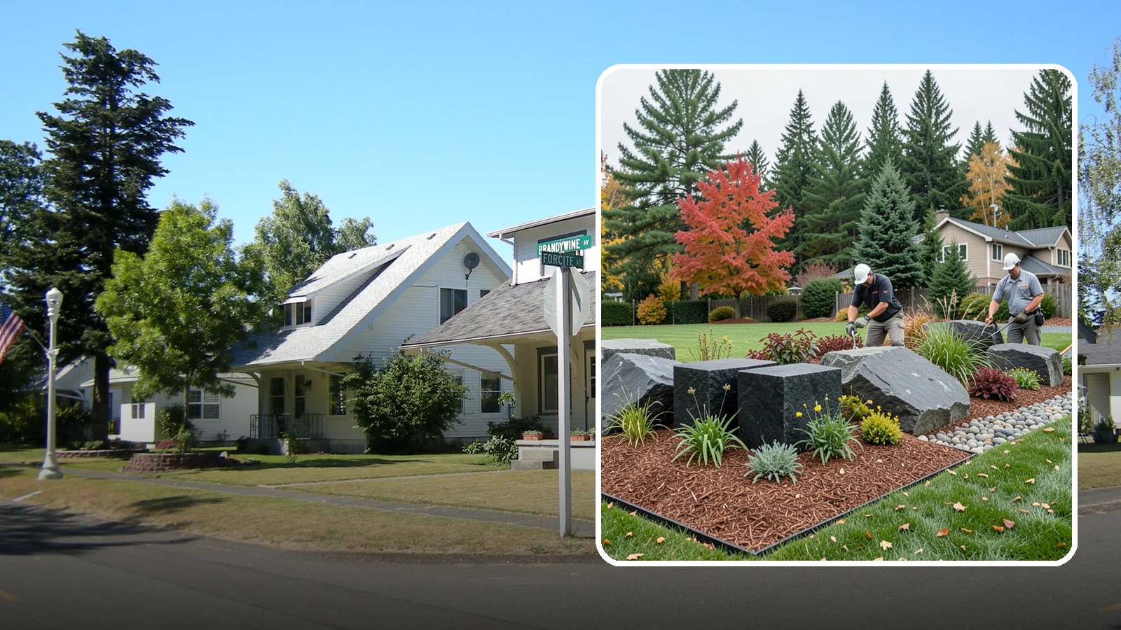 Basalt Rock Installation in DuPont, Pierce County, WA - Dark, dense Northwest basalt in columns, boulders, and crushed forms for a bold, native-stone character.