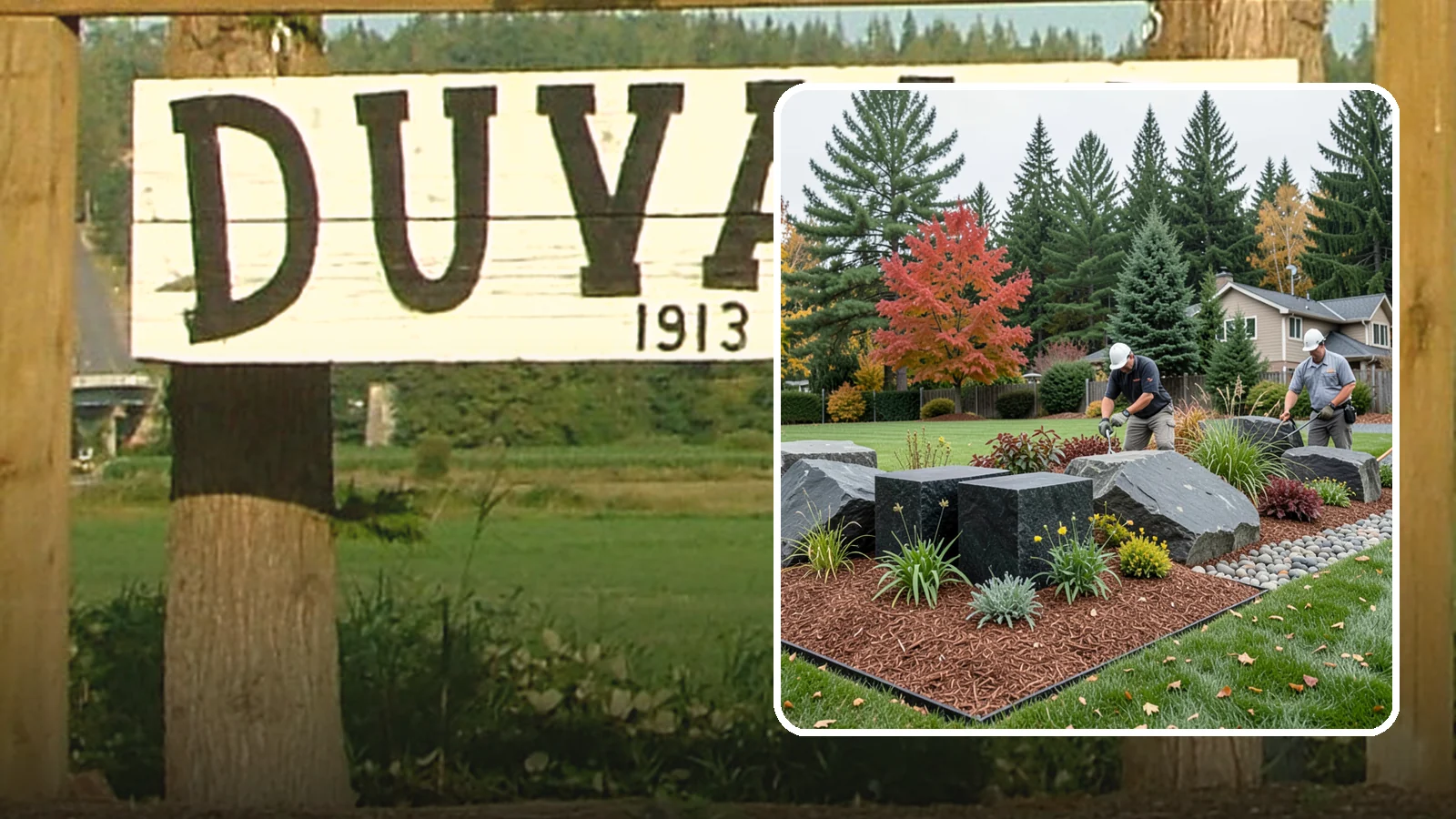 Basalt Rock Installation in Duvall, King County, WA - Dark, dense Northwest basalt in columns, boulders, and crushed forms for a bold, native-stone character.