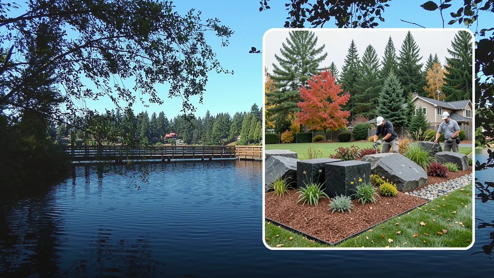 Basalt Rock Installation in Federal Way, King County, WA - Dark, dense Northwest basalt in columns, boulders, and crushed forms for a bold, native-stone character.